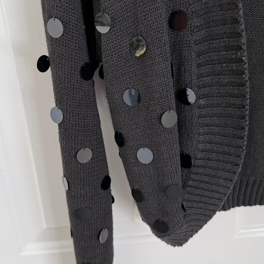 Vintage Karin Morgan Black Open Front Cardigan with Large Sequins  - Size Medium - Picture 3 of 9